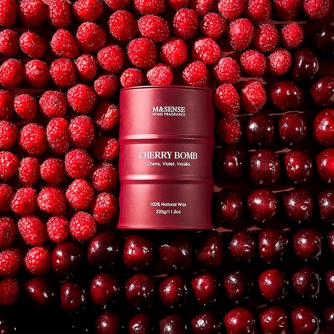 M&SENSE Cherry Bomb Scented Candles, Sweet Candle for Home Scented, Natural Soy Wax Cherry Blossom, Gifts for Women Mom, 11.3 oz 70 Hours Burn - Bloomnest