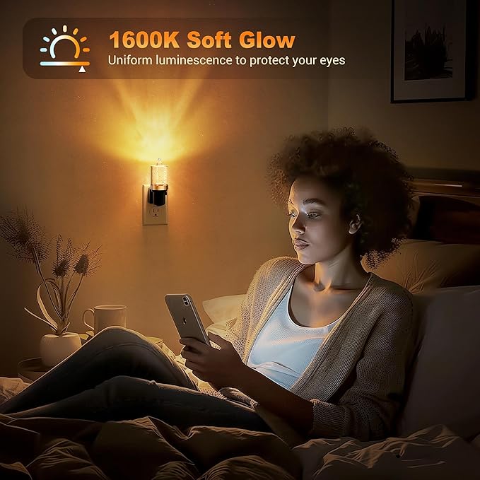 JandCase LED Night Light, Candle Night Lights Plug into Wall Amber, Auto On/Off Light Sensor Nightlight, 0-100LM Brightness Dimmbale Nightlight, for Bathroom Hallway Bedroom Kids Room - Bloomnest
