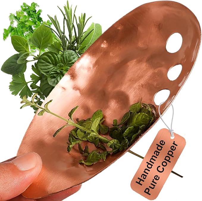 Handmade Copper Herb Stem Stripper Bowl – Herb Stripper Tool with 7 Hole Sizes – Shred & Catch Herbs & Greens - 5.5 x 3.5 In. Fun and Unique Kitchen Gadgets – Homesteading Essentials by Ash Harbor - Bloomnest