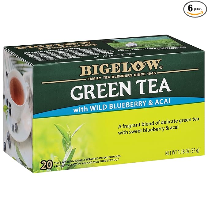 Bigelow Tea Green Tea with Wild Blueberry and Acai, Caffeinated Tea with Wild Blueberry and Acai, 20 Count Box (Pack of 6), 120 Total Tea Bags - Bloomnest