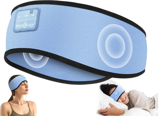 MUSICOZY Sleep Headphones Soft Bamboo Cotton Headband Headphones for Sleeping, Sleep Headphone Wireless Bluetooth 5.4 with Ultra-Thin HD Stereo Speaker for Unique Gifts(Light Blue)