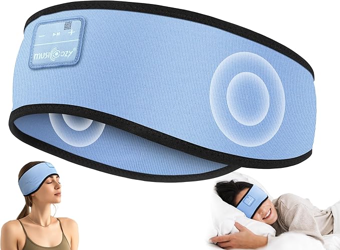 MUSICOZY Sleep Headphones Soft Bamboo Cotton Headband Headphones for Sleeping, Sleep Headphone Wireless Bluetooth 5.4 with Ultra-Thin HD Stereo Speaker for Unique Gifts(Light Blue) - Bloomnest