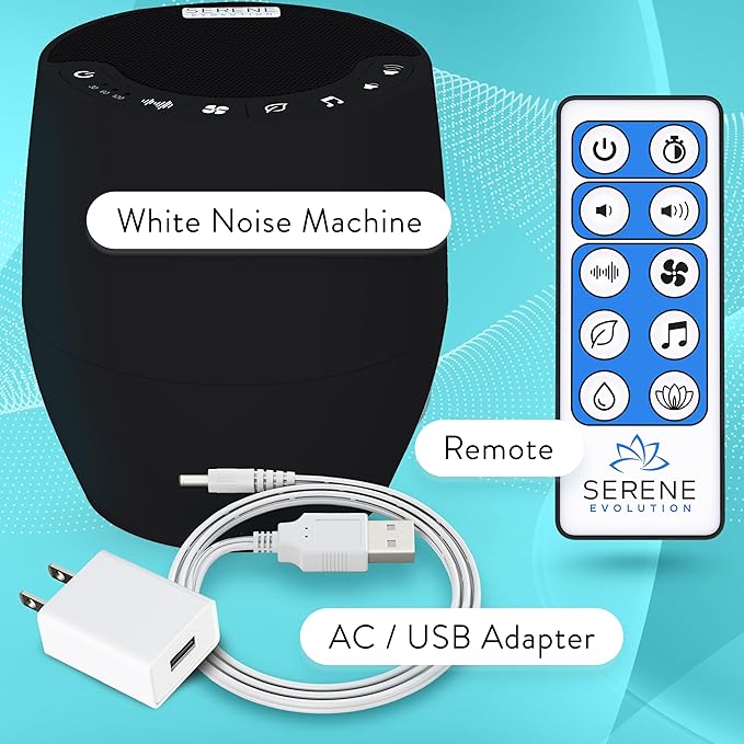 Serene Evolution White Noise Machine for Adults Sleeping - Sound Machine for Sleep with 60 Soothing Sounds of Ocean, Fan, Rain, and More - Noise Machine for Office Privacy and Baby Sleep Aid - Black - Bloomnest