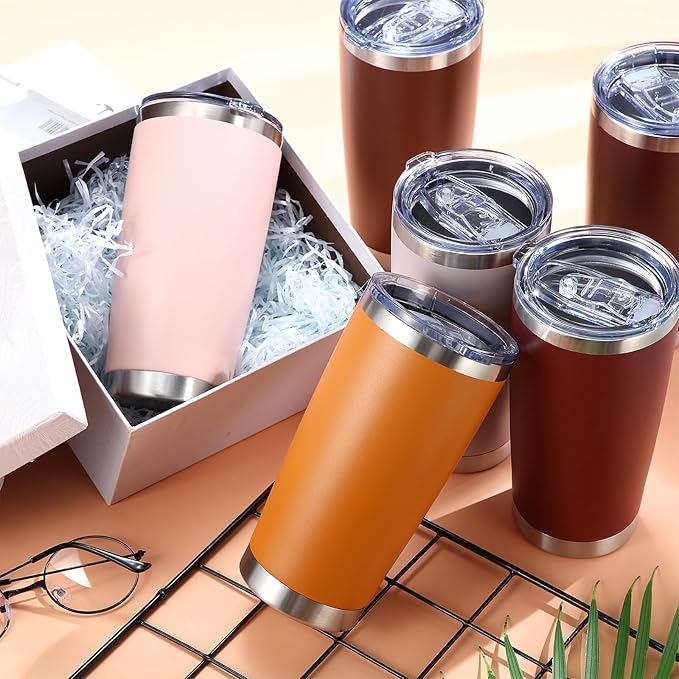 Sieral 36 Packs Stainless Steel Tumbler Bulk with Lid Vacuum Double Wall Insulated Travel Coffee Mug Powder Coated Tumbler Cup for Graduation Wedding Christmas Birthday Party(Brown Gray, 20 oz) - Bloomnest