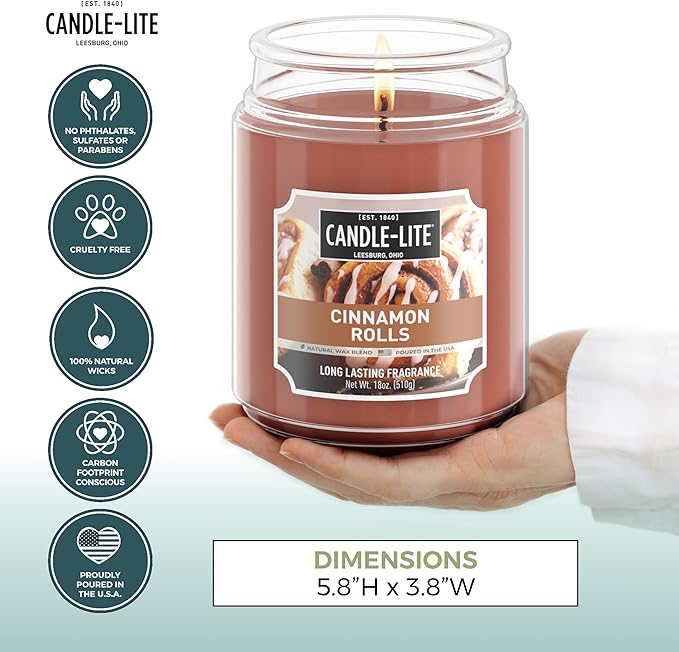 Candle-lite Fall Scented Candles, Cinnamon Rolls, 18 oz Jar, Proudly Poured in The USA, Aromatherapy Candle, Single-Wick with 110 Hours of Burn Time, Perfect for Creating an Inviting Ambiance - Bloomnest