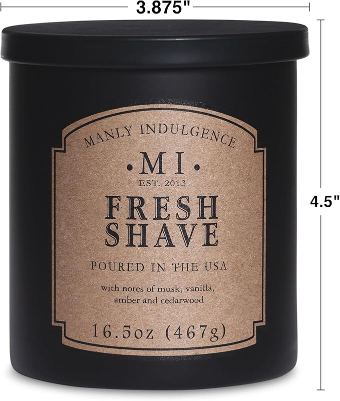 Manly Indulgence Fresh Shave Jar Candle 16.5 oz - Musk, Vanilla & Bergamot - Woodsy Amber & Cedarwood - Up to 60 Hour Burn - Soy Blend Wax, USA Poured - Bloomnest
