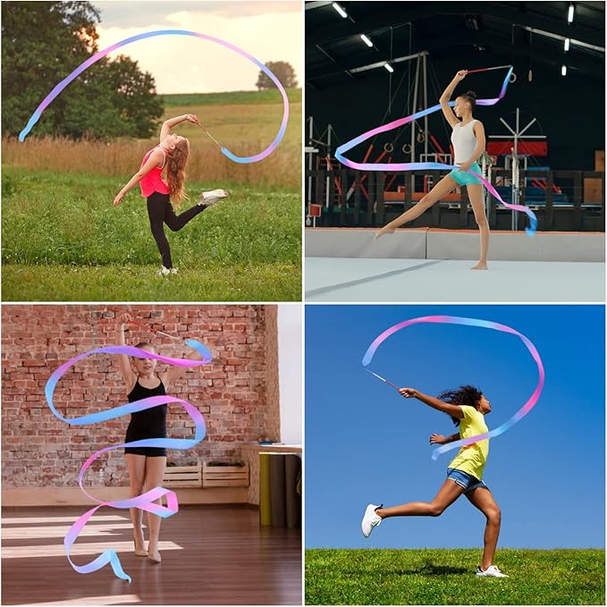 Cikyner Gymnastics Ribbon, 2 Pack Colorful Gymnastics Band with Stick, Dance Band Children Rainbow Band for School and Home Game, Ideal for Girls on Children's Birthday Party or Christmas - Bloomnest