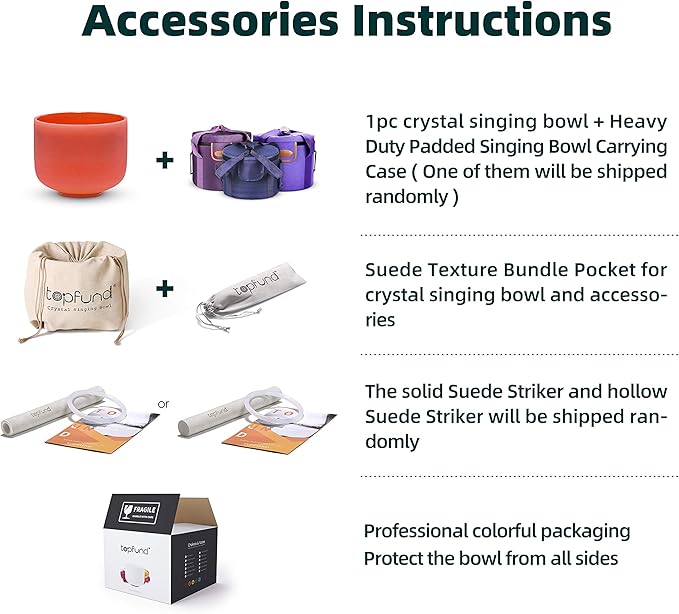 TOPFUND 440 Hz Orange D Note Crystal Singing Bowl Sacral Chakra 10 Inch with Heavy Duty Carrying Case and Suede Mallet
