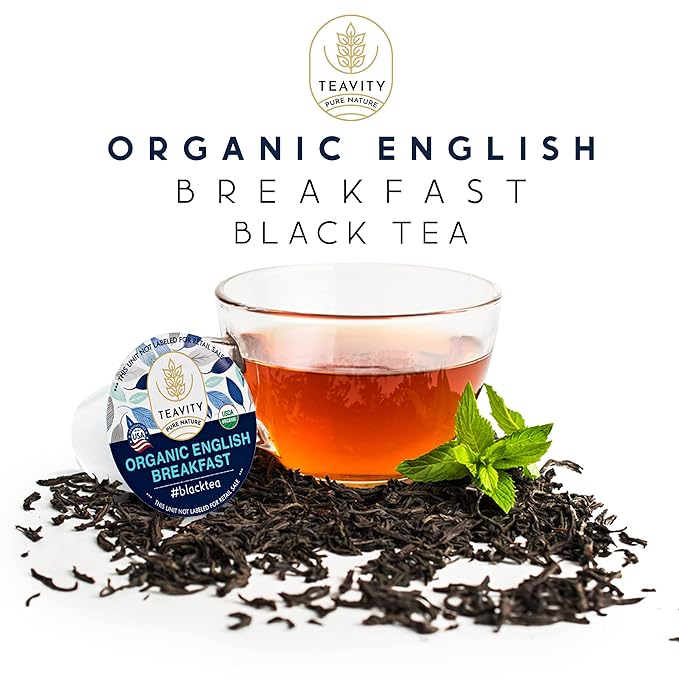 Organic English Breakfast Tea Pods for Keurig - Naturally Caffeinated Unsweetened Black Tea Pods by Teavity (36 Tea Pods) - Bloomnest