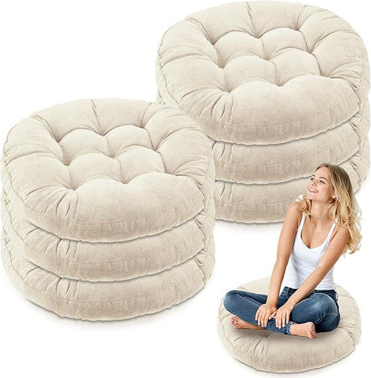 Jerify 6 Pcs Round Floor Pillows Cushions 22 x 22 Inch Large Flexible Seating Cushion Classroom Furniture Floor Pillow for Kids Adults Home Daycare Preschool Yoga Meditation Gift (Beige) - Bloomnest