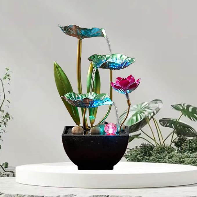 Generic Waterfall Pendulum with Lights Small Fountain Indoor Decompression Office Living Room Home Decor Art Country Style