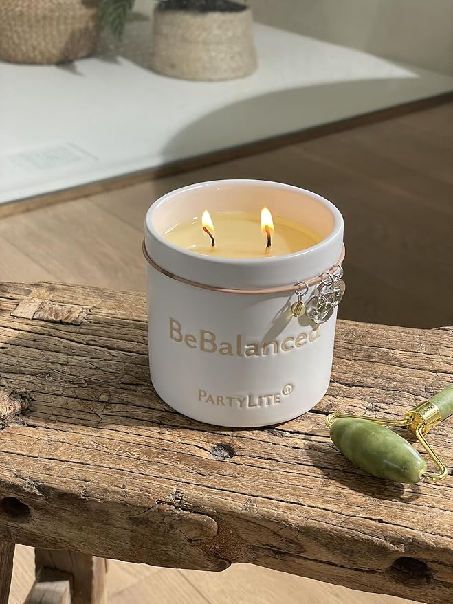 PartyLite Be Happy Mandarin + Jasmine Jar Candle, 40-50 Hour Burn Time, Uplifting Lemon, Eucalyptus, Ginger, Amber, and Musk Scented Soy Wax, Aromatherapy for Joy and Positivity - Bloomnest