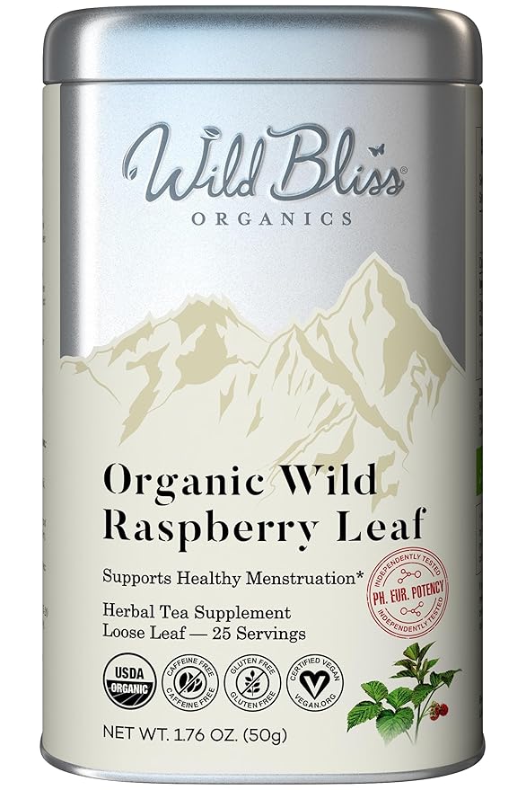 Wild Bliss Organic Red Raspberry Leaf Tea Pregnancy and Menstrual Support - Loose Leaf Herbal Tea - 1.76 Oz - 25 Servings - Bloomnest