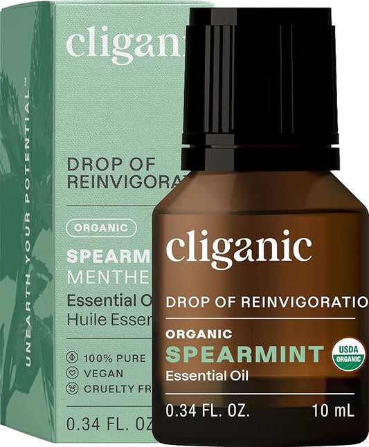 Cliganic USDA Organic Spearmint Essential Oil, 100% Pure Natural Undiluted, for Aromatherapy (10ml) | Non-GMO Verified (Packaging May Vary) Cliganic