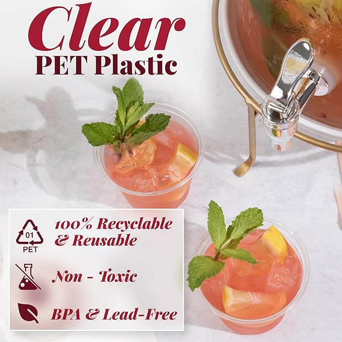 Prestee Clear Plastic Cups – 9oz Disposable PET Water, Wine, and Drink Glasses – Crystal Clear, Durable, Recyclable Party Cups – 100 Count for Holiday, Events, Coffee Shops, Restaurants - Bloomnest