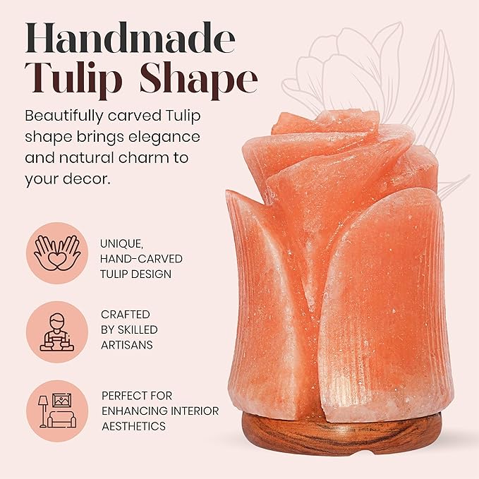 Spantik Tulip Shape Himalayan Pink Salt Lamp | Hand-Carved Rock Salt Flower Lamp | Natural Salt Night Light Desk Lamp for Home Office Decor | Himalayan Salt Lamps Sourced from Pakistan