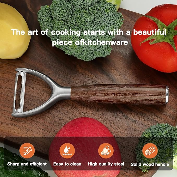 Serrated Blade Premium Y Type 304 Stainless Steel Multifunctional Kitchen Peeler Real Wood Handle Ultra Sharp Blade Vegetable Potato Apple(Wenge) - Bloomnest