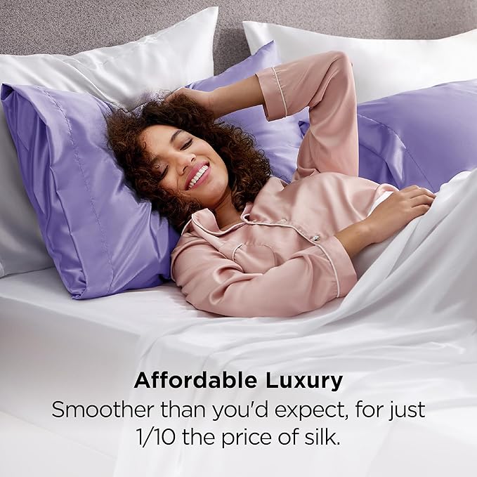 Bedsure Satin Pillowcase 2 Pack Similar to Silk Pillow Cases Standard Size, Pillow Case for Sleeping Women with Envelope Closure, Gifts for Women Men, Lilac, 20x26 Inches, 2pcs - Bloomnest