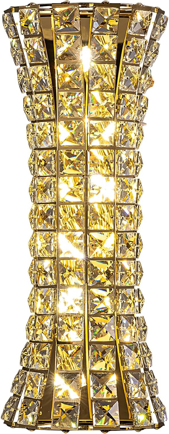 Crystal Wall Sconces,Modern Wall Light Fixtures,Luxury Indoor Gold Wall Lamp for Living Room Bedroom Bathroom Hallway Doorway Stairway,Bedside,Tricolor Vanity Lighting Fixture - Bloomnest