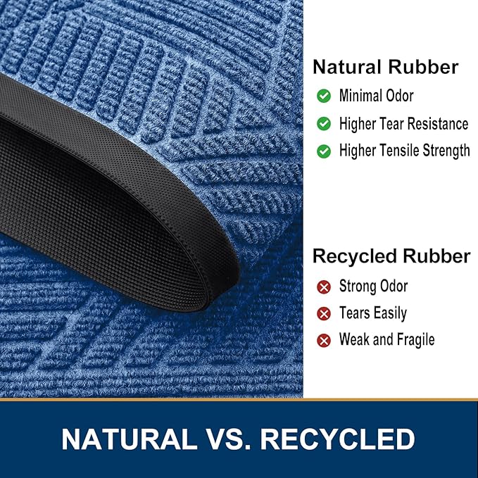Smiry Front Door Mat Outside Entrance, Heavy Duty Sturdy Natural Rubber Doormat, Trap Dirt and Moisture, Easy Clean Low Profile Mats for Indoor Outdoor Entry, Irregular Triangle (36x24, Blue) - Bloomnest