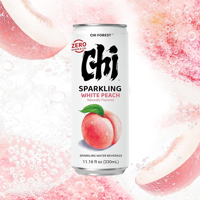 CHI FOREST Sparkling Water Beverage, Lychee & White Peach, 2 Flavors, Zero Sugar, 11.16 fl oz Cans (Pack of 24) - Bloomnest