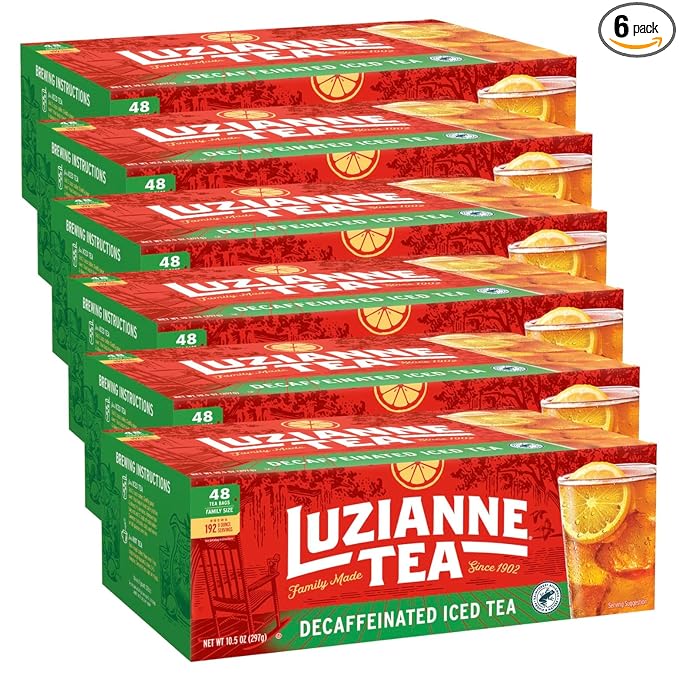 Luzianne Decaffeinated Iced Tea Bags, Family Size, 48ct Box (Pack of 6) - Bloomnest