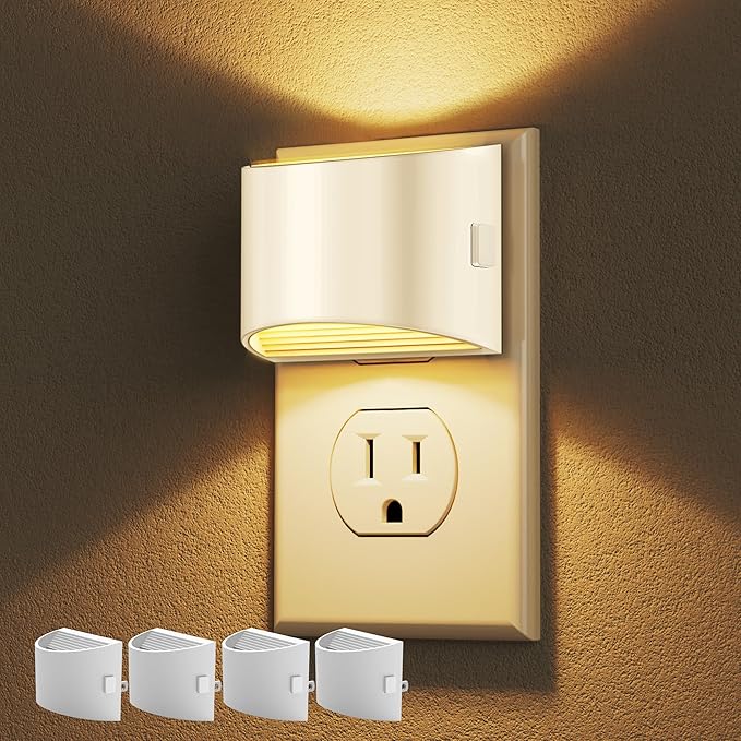 DORESshop LED Night Light[4 Pack], Night Lights Plug into Wall, 3 Level Brightness Adjustable Plug in Night Light, Dusk to Dawn Sensor Nightlights for Adults,Bedroom,Bathroom,Hallway,3000K White Cover - Bloomnest