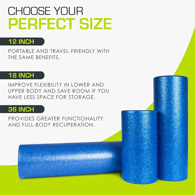 ProsourceFit High Density Foam Rollers 12 - inches Long, Firm Full Body Athletic Massage Tool for Back Stretching, Yoga, Pilates, Post Workout Muscle Recuperation, Black/Blue - Bloomnest
