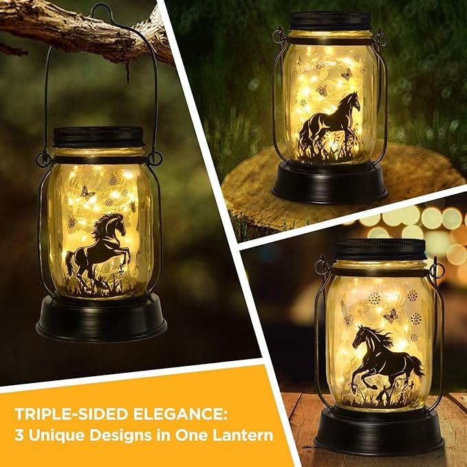Horse Gifts for Women/Men Horse Lovers Solar Lantern Mom Birthday, Mothers Day, Christmas Gifts, Solar Garden Decoration Outside for Yard, Patio,Backyard,Porch - Bloomnest