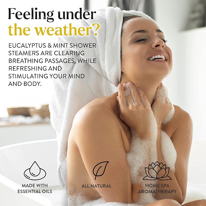 Miracle Made Mint Aromatherapy Shower Steamers – Essential Oil Shower Bombs for Relaxation, Nasal Relief & Daily Self-Care - 15 Shower Melt Tablets - Bloomnest