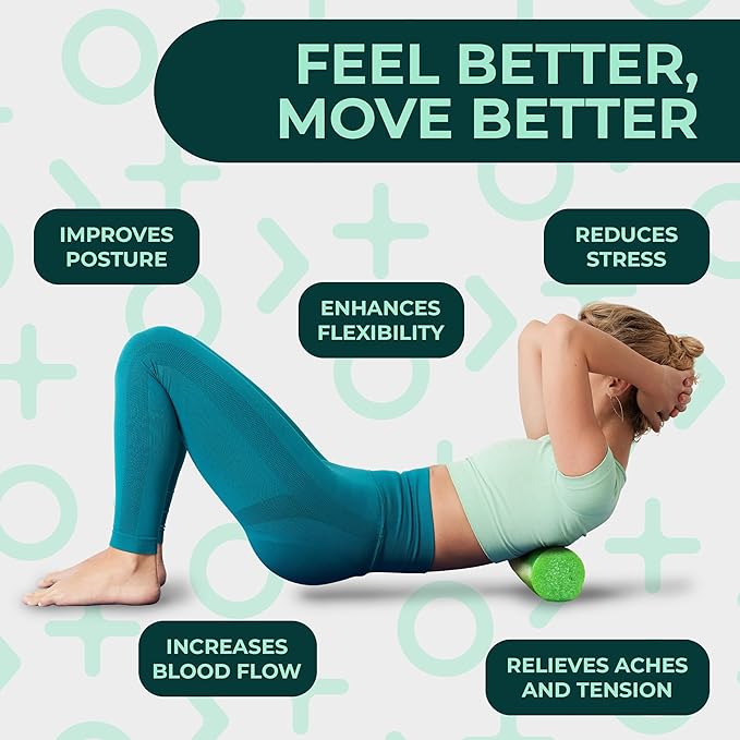 Deep Recovery Yoga Foam Roller for Physical Therapy & Exercise – Soft Back Roller for Back Pain, Legs, and Shoulders, 12in x 4in Travel Size – Deep Tissue Massage for Myofascial Release - Bloomnest