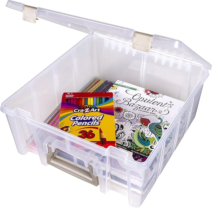ArtBin 6990ZZ Super Satchel Double Deep 3-Pack, Portable Art & Craft Organizers with Handles, [3] Plastic Storage Cases, Clear & Gold - Bloomnest