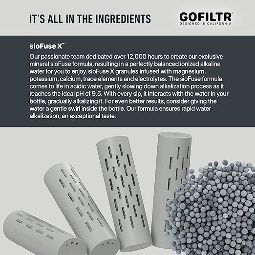 GOFILTR Alkaline Water Infuser - 9.5 pH + Electrolytes for Any Water Bottle/Small Pitcher, 750 Refills / 3 Months, Ionized Mineral Water Infuser (1 Pack) - Bloomnest