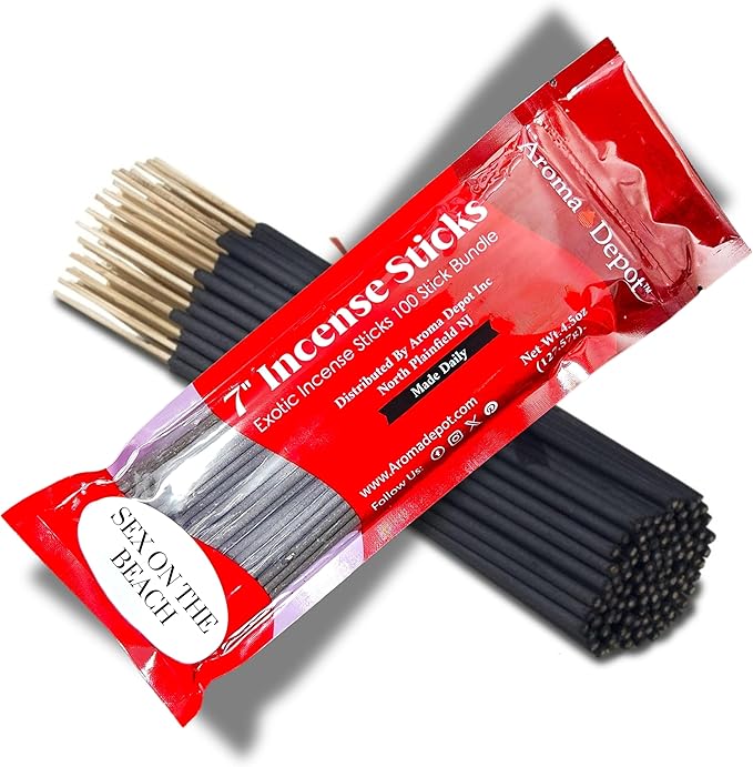 Sex on The Beach Exotic Charcoal Incense Sticks. Approx. 85 to 100 Sticks Per Bundle, Length - 7 Inches, Each Natural Stick Burns for 35 to 45 mins Each. Long Lasting.100% Pure AromaDepotInc