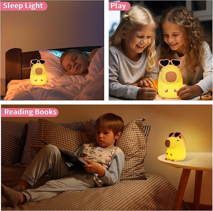 Attivolife Capybara Night Light, Sunglasses Capybara Silicone Lamp for Girls, Touch Nightlight Portable with Dim, Funny Bathroom Table Decor Birthday Xmas Gift for Women Friends（Pink Glasses） - Bloomnest