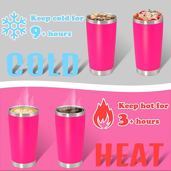20 oz Tumbler with lid Double Wall Vacuum Insulated Tumblers Stainless Steel Coffee Mug Travel Coffee Tumbler Powder Coated Tumbler Cup Keep Hot&Cold - (Hot Pink 12 Pack)