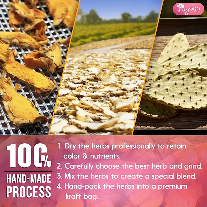 TOG999, Premium Blood and Sugar Balance Tea | 100gr - 3.5oz | 100% Natural Turmeric, Ginger, Cactus Nopal, Aloe Vera, Bay Leaf, Cinnamon & Hibiscus - Loose Powder Herbal Blend – Caffeine-Free Tea - Bloomnest