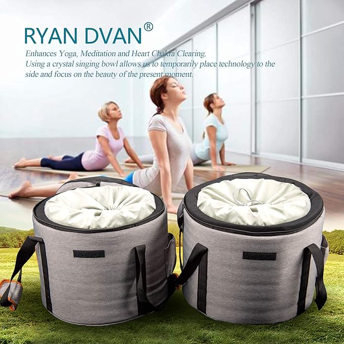 RYAN DVAN 7-12 Inch Set of 7 Frosted Quartz Crystal Singing Bowl Chakra Set with Free 2 pcs Carrying Case - Bloomnest