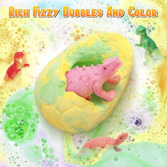 Golray Bath Bombs for Kids with Surprise Inside Dinosaur Toy, 12 Pack Dinosaur Eggs Bath Bombs Pretend Playset, Handmade Bubble Bath Fizzies Stocking Stuffers Birthday Christmas Gift for Boys - Bloomnest