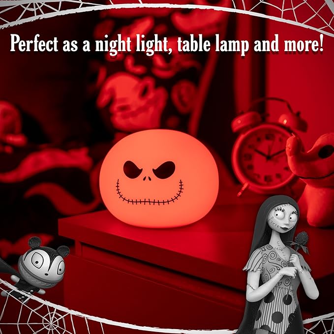 Disney Jack Skellington Squishy Light - Color-Changing Night Light for Kids & Adults, USB/Battery Operated Dimmable Lamp, Halloween & Christmas, Perfect for Bedroom, Playroom, Living Room (82503) - Bloomnest