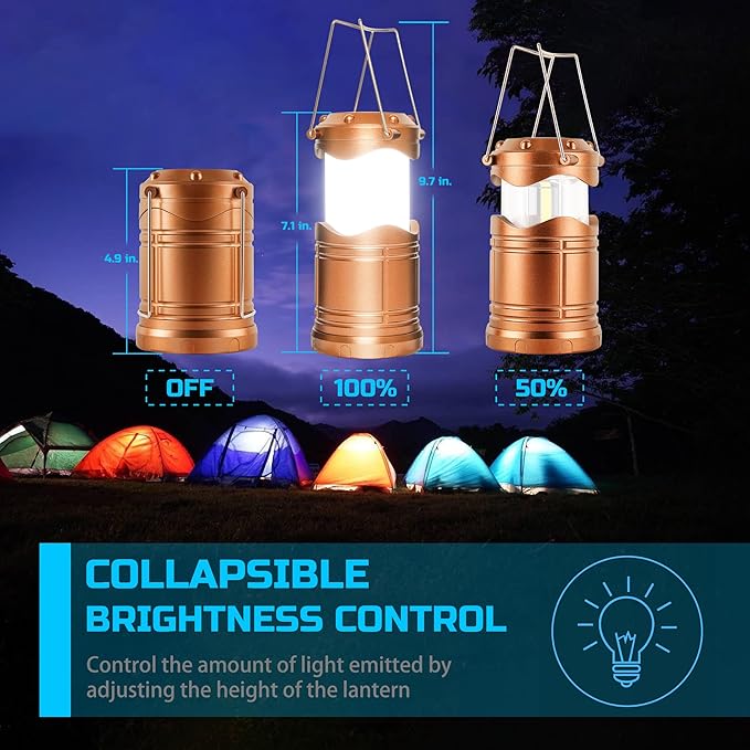 Lichamp LED Camping Lantern, 4 Pack Battery Powered Flashlight for Power Outages, Portable Collapsible Hanging Light Essential for Home, Outdoor, Emergency Lamp Survival Kit Gear for Hurricane, Gold - Bloomnest