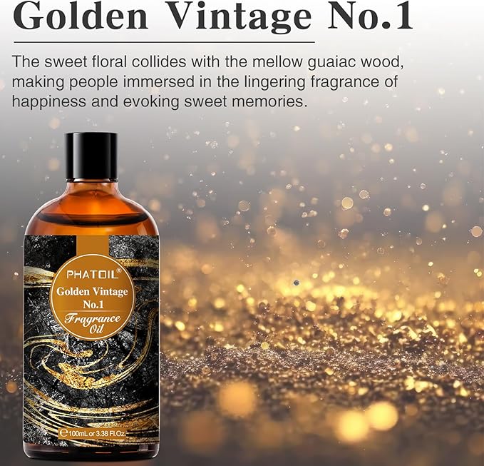 PHATOIL Golden Vintage No.1 Fragrance Oils for Aromatherapy, 3.38FL.OZ Diffuser Oils for Home, Perfect for Aromatherapy, Humidifiers, Yoga, DIY Candle and Soap Making - 100ml - Bloomnest