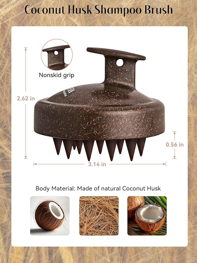 HEETA Scalp Massager Hair Growth, Soft Silicone Scalp Scrubber Shampoo Brush for Exfoliation, Dandruff Removal & Head Massage Stress Relax, Wet & Dry Use for Thick, Thin Hair Care, Dark Brown HEETA