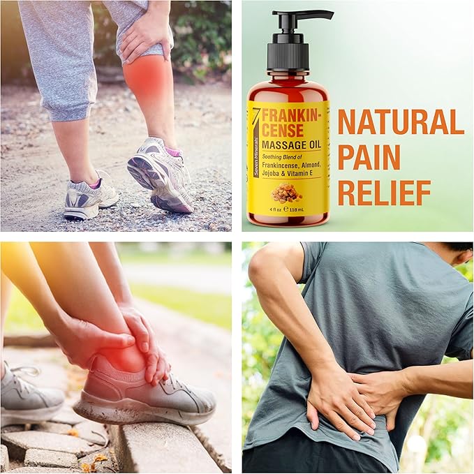 Seven Minerals Frankincense Massage Oil for Massage Therapy - 4oz - Ideal for Professional or at-Home Body Massage. Soothing Natural Blend of Almond, Jojoba & Vitamin E