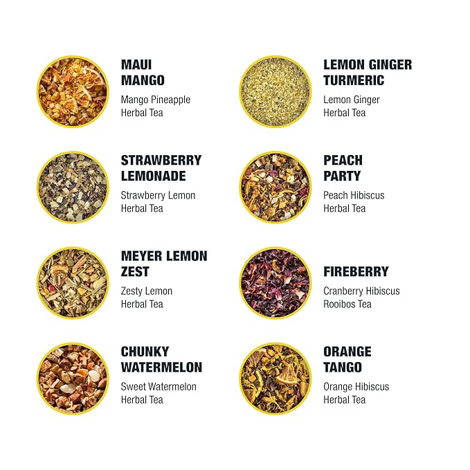 Tiesta Tea - Herbal & Rooibos Tea Sampler Dry Flight Set, Loose Leaf, No Caffeine Blend, Makes Hot & Iced, Assorted Herbal, Rooibos, Fruit Blends & More, 8 Resealable Sample Pouches - Bloomnest