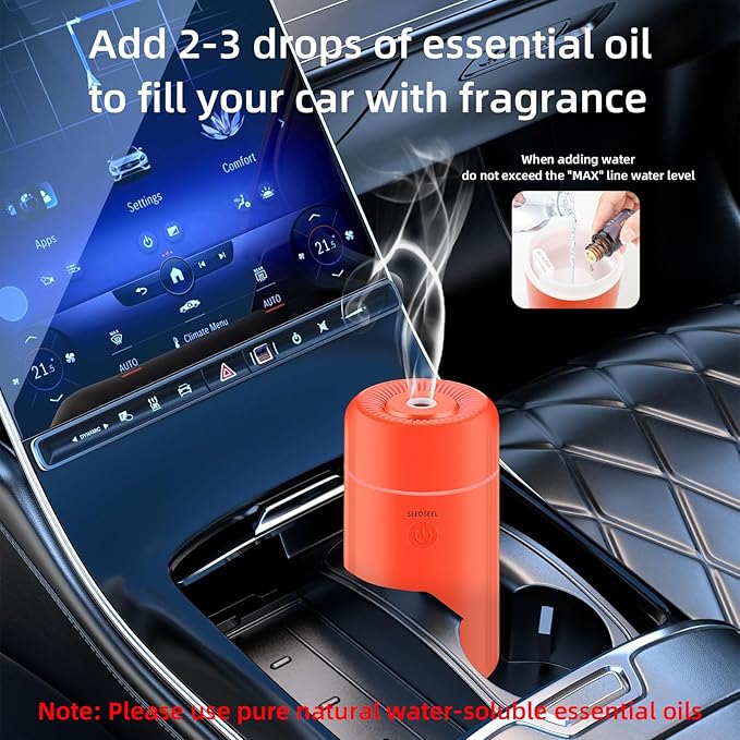 100ML Car Essential Oil Diffuser, Mini Air Humidifier with 7-LED Color Changing, Suitable for Car (Orange) - Bloomnest