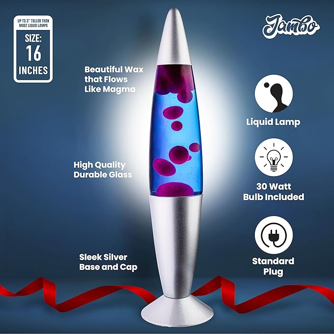 JAMBO 16" Beautiful Liquid Lamp- Blue with Purple Wax, Relaxing Magma Light, Night Light Nightlight, Home Decor Living Room Office Bedroom Lamp for Adults Teens Kids - Bloomnest