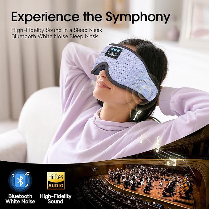 MUSICOZY White Noise Sleep Mask Headphones with 16 Soothing Sounds, Bluetooth Sleep Mask 3D Wireless Music Sleeping Headphones for Side Sleeper - Bloomnest