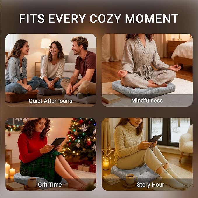 Degrees of Comfort Plush Floor Cushion for Adults – Faux Fur Meditation Pillow – Soft Winter Tatami Seating Pad – 22” Square, Light Grey, 1 Pack - Bloomnest
