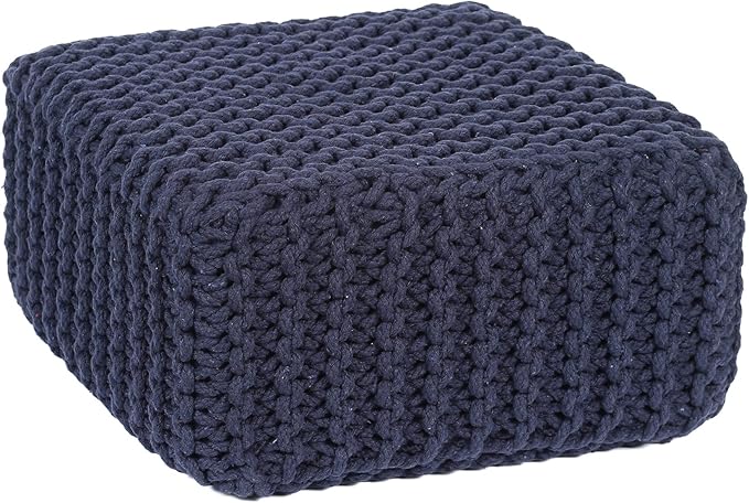 REDEARTH · Cube Low Pouf Foot Stool Ottoman - Hand Knitted Poof - Cord Boho Pouffe - Home Décor - Stuffed Footrest for Living Room - Nursery - Bedroom - Patio (16" x 16" x 8") - Navy Blue - Bloomnest